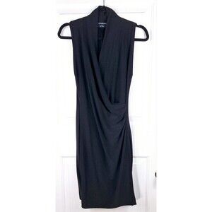 Norma Kamali Faux Wrap Black Stretch‎ Jersey Knit Sleeveless Dress Size Small